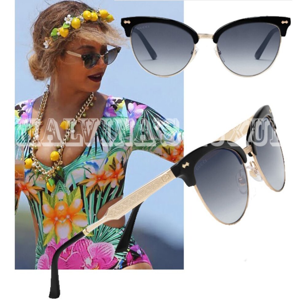 GUCCI SUNGLASSES BLACK GG 4283/S ANW9O CAT EYE GOLD METAL CURRENT